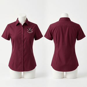 Chemise d'uniforme de barbier pour femmes, 180 GSM, coton poly premium rose, col en V, tunique avec poches, logo par sublimation, impression personnalisée - Product Image 3
