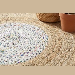 Handwoven <b>Round</b> Jute Rug Natural Braided Cotton Border Boho Rustic Floor <b>Carpet</b> Living Room Bedroom Home Decor Mat For Sale - Product Image 3