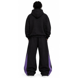 Chándal con Capucha Estilo Urbano, Negro y Morado, Estampado de Dibujos Animados, Largo, de Algodón, Corte Holgado, Cintura Elástica, Bolsillos Laterales, Otoño, Adulto - Product Image 3
