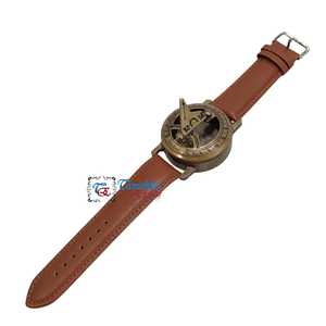 Plated Brass Antique Sundial <b>Compass</b> Wrist Watch with Leather Band-Nautical <b>Navigational</b> Gift for Father Mother Exploring Lovers - Product Image 5