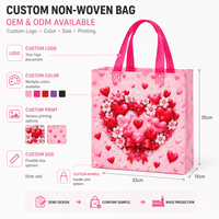 Sacs fourre-tout réutilisables en non-tissé avec imprimé bouquet de fleurs de cerisier et cœurs roses, pour la Saint-Valentin, logo personnalisé, vente en gros