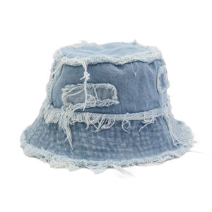 Compre un Sombrero de Pescador de Mezclilla Personalizado, Estilo Vintage, con Borde Deshilachado, Lavado, con Logotipo Bordado Personalizado - Product Image 1