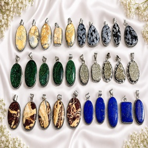 Colgantes Solitarios de Piedra Natural Vintage con Engaste de Plata Antigua, Joyería Unisex para Regalo - Product Image 1