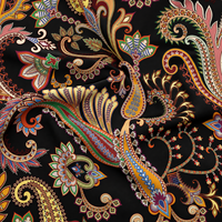 Tissu de rideau de luxe Botanique Noir en crêpe plat rétro peigné et résistant à l'eau, motif Kalamkari Giardino Notturno, qualité supérieure, couleur Minuit