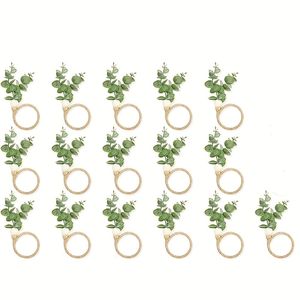 แหวนรัดผ้าเช็ดปากสไตล์โบโฮ 20 ชิ้น ลายใบยูคาลิปตัส พร้อมลูกปัดไม้ สำหรับงานแต่งงานและงานปาร์ตี้ในฤดูใบไม้ผลิและฤดูร้อน - Product Image 6