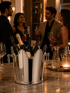 Seau à vin isotherme en acier inoxydable à double paroi de fabrication indienne avec bord festonné unique – Refroidisseur de luxe pour vins et boissons - Product Image 4