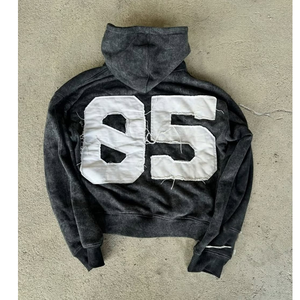 Sudadera con capucha de algodón 100% French Terry de alta calidad para hombre, estilo vintage, con efecto desgastado, lavado ácido, logo bordado, estilo streetwear, efecto descolorido por el sol. - Product Image 6