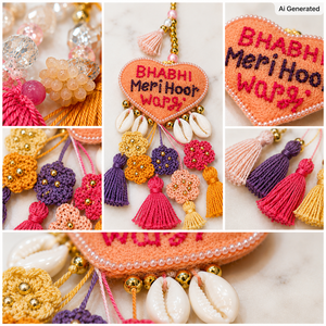 Ensemble de bracelets Bhabhi Rakhi faits à la main, en coton brodé en forme de cœur, cadeau personnalisé pour Bhabhi pour les fêtes - Product Image 4