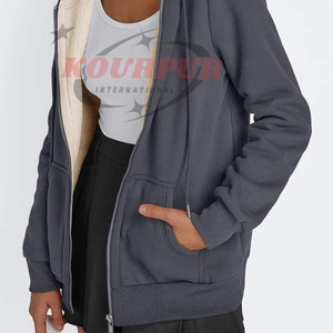 Sudadera con capucha para mujer, de color sólido, de algodón, tejida, de manga larga con cremallera, para otoño. - Product Image 4