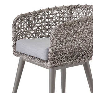 Chaise de salle à manger en rotin tressé gris avec structure en bois de teck pour la décoration de la maison et du jardin - Product Image 5