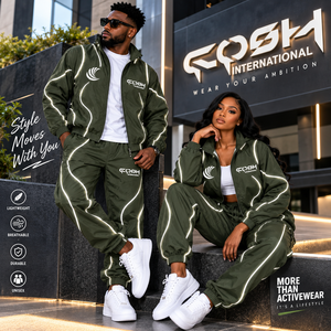 Conjunto Deportivo Unisex Verde Oscuro, Chaqueta con Cierre Completo, Ligero, de Poliéster, Diseño Deportivo con Ribete Blanco y Logotipo, Conjunto de Dos Piezas - Product Image 5