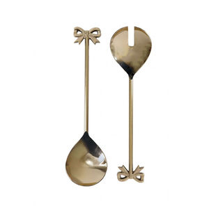 Ensemble de 2 cuillères à salade dorées avec manche sphérique en résine marron fait main, ustensiles de service modernes en acier inoxydable et laiton pour une table élégante - Product Image 4