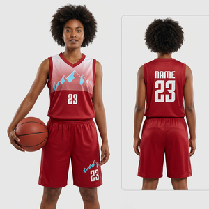 Conjunto de Uniforme de Baloncesto Sublimado Personalizado, Rojo, Sin Mangas, Cuello en V, Malla Transpirable, Ajuste Atlético, Unisex para Adultos, Impresión con el Número 23 - Product Image 5