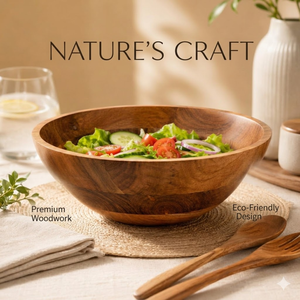 Bol à salade en bois d'acacia naturel |   Grand saladier rond en bois à grain unique pour fruits, pâtes, collations, cuisine et table à manger - Product Image 2