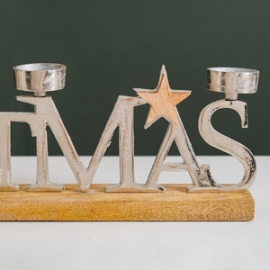 Christmas Metal Letter Tea Light <b>Candle</b> Holder With Wooden Base Festive Table Decor Durable Finish Ideal For Home And <b>Gifting</b> - Product Image 5