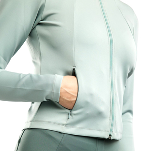 Chaqueta de equitación para mujer con capucha, corte ajustado, con cremallera, para montar a caballo, elástica, transpirable, ropa deportiva para exteriores, color menta - Product Image 3