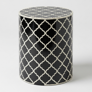 Mesa Auxiliar Industrial Moderna con Incrustaciones de Esmalte Blanco y Negro, Diseño Geométrico Hecho a Mano, para Recibidor o Dormitorio, Venta al por Mayor - Product Image 1