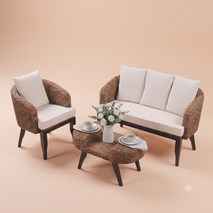Luxury Handmade Woven Rattan <b>Dining</b> Chair Modern Natural Fiber Outdoor Garden <b>Armchair</b> Ergonomic Removable Cover Comfortable - Product Image 5