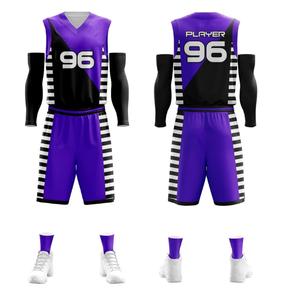 Conjunto de Uniforme de Baloncesto Sublimado Personalizado, Camiseta sin Mangas con Rayas Moradas y Negras, Pantalones Cortos, Absorbe la Humedad, Unisex, para Adultos - Product Image 3
