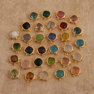 Pendentif breloque fait main en agate blanche taille coussin, serti de pierres, plaqué or - Idéal pour la fabrication de bijoux fantaisie en gros - Product Image 4