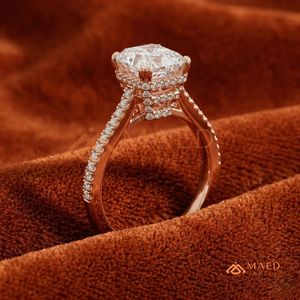 Romantic Rose Gold Radiant Cut Moissanite <b>Ring</b> Hidden Halo <b>Split</b> Shank Anniversary <b>Ring</b> - Product Image 2