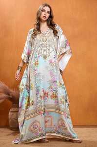 High Quality Designer Turkish Style <b>Kaftan</b> Women Polyester Handmade Batwing Sleeves V Neck Regular Fit Flared Hem Midi Party - Product Image 3