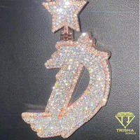 Collier pendentif élégant avec initiale D, serti de diamants de laboratoire, bijoux personnalisés de luxe, style streetwear pour rappeurs