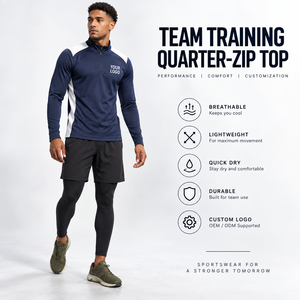 Men's Quarter <b>Zip</b> Training Top Regular Fit Breathable Quick Dry 100% Cotton Sporty Front Logo Stand Collar Eco-Friendly Pocket - Product Image 6