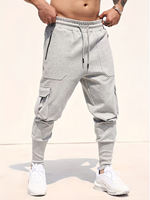 Men's Gray Corduroy Breathable Eco-Friendly Plus Size Cargo Casual Joggers Mid Waist Drawstring Loose Fit Pockets Autumn Wear