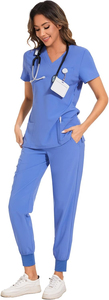 Uniformes Médicos de Enfermería para Mujer, Cómodos, Transpirables, Ligeros y Elegantes, Pantalones y Blusa de Tela Tejida de Algodón - Product Image 3