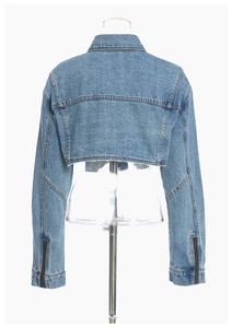 Women's Trendy Casual <b>Lightweight</b> <b>Denim</b> Blouson <b>Jacket</b> with Short Sleeve and Crop Design Winter 2026 Adult - Product Image 6