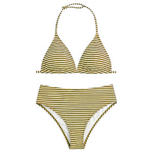 Womens <b>Striped</b> Bikini Set Halter <b>Top</b> High Waist Bottoms Green White Patterned Two Piece Swimwear Stretch Knitted - Product Image 6