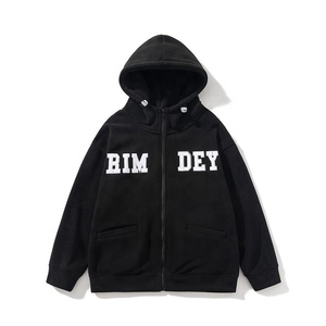 เสื้อฮู้ดปักลาย BIM DEY สำหรับผู้ชาย ทรงโอเวอร์ไซส์ ผ้าฝ้ายฟลีซ สวมใส่สบาย มีซิปและกระเป๋าหน้า สไตล์ฤดูใบไม้ร่วง - Product Image 2