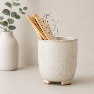Speckled Ceramic <b>Utensil</b> <b>Holder</b> Raised Feet Design Matte Finish Thick Build Heat Resistant <b>Kitchen</b> Countertop Storage Organizer - Product Image 1
