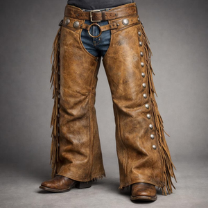 FAZMAX Corporation - Chaps Vaqueros de Cuero Genuino para Hombre, Corte Regular de Talle Alto, con Flecos y Cierre de Hebilla, Protección para Montar a Caballo - Product Image 1
