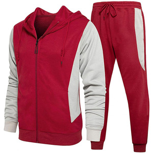 Conjunto Deportivo para Hombre con Capucha y Bloques de Color Rojo y Gris, Sudadera Casual de Manga Larga con Cremallera y Pantalones, Ropa de Otoño - Product Image 1
