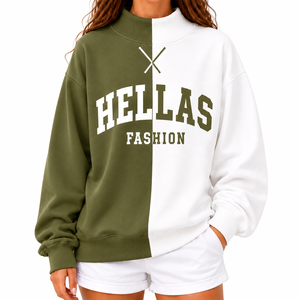 Sweat-shirt vintage à col montant pour femme Hellas Fashion, en polyester/coton, coupe-vent et respirant, broderie personnalisée OEM ODM - Product Image 1