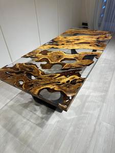 Modern Live Edge <b>Resin</b> Farmhouse Dining <b>Table</b> Rectangle Handmade Metal Legs Customizable Home Furniture 6 Seater Durable - Product Image 3