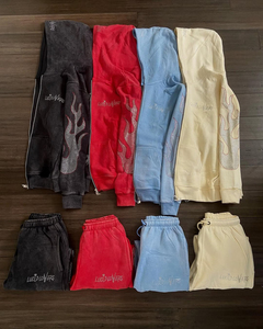 Custom OEM Blanks Hoodie Terry Oversized Tracksuit Rhinestone Zip up Wash Flare Sweatpants and Hoodie Sets high quality - Product Image 5