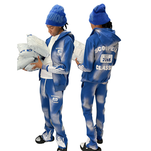 Ensemble de survêtement OEM 2026 personnalisé avec logo, effet délavé, comprenant un sweat à capuche zippé et un pantalon de survêtement évasé pour homme - Product Image 6