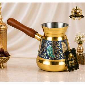 Cezve Ibrik en laiton doré gravé à la main avec poignée en bois et motif sculpté, cafetière arabe pour cuisinière, vente en gros - Product Image 6