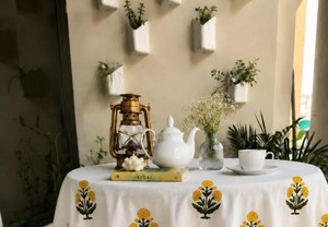 Block Print Cotton Tablecloth Yellow Floral Handmade Table Cover Wedding Party Dining Decor Halloween Thanksgiving Christmas - Product Image 4