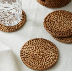 BOHO Rattan Coaster With Holder Handwoven Eco-Friendly <b>Round</b> <b>Mats</b> & Pads High Quality Rattan Coaster - Product Image 4