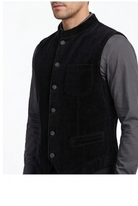 Men's Corduroy <b>Vest</b> Mandarin Collar Button Closure Full <b>Sleeve</b> - Product Image 6
