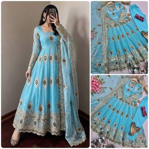 Turquoise Silk <b>Lehenga</b> Choli <b>Women</b> Traditional Indian Pakistani Wedding Embroidered Peacock Design Floor-Length Loose Fit - Product Image 6