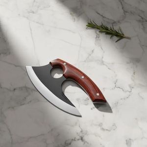 Cuchillo Ulu Hecho a Mano, Acero 8 J2, Cuchillo para Pizza, Hoja con Recubrimiento de Polvo Negro, Madera - Product Image 6