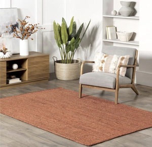 Tapis en jute tressé à la main, écologique, rustique, couleur unie, à poils ras, pour salon et chambre à coucher - Product Image 4