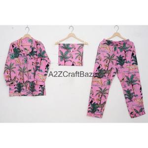 Ensemble de pyjamas romantiques en coton 100% pur, doux et lisses pour femmes, avec taille élastique et manches longues - Product Image 6