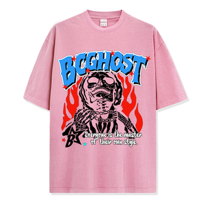 BOGHOST T-shirt noir surdimensionné pour hommes avec motif de crâne, streetwear, manches courtes, jersey de coton imprimé, col rond - Product Image 4