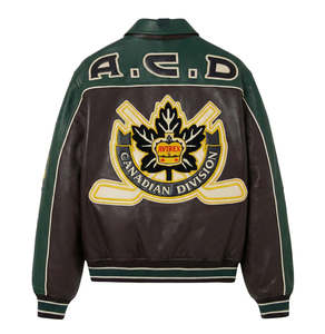Chaqueta Varsity Vintage Personalizada Premium para Hombre Avirex, Marrón y Verde, con Parche Bordado en Cuero, Cuello Camisero, Corte Regular, Otoño - Product Image 4